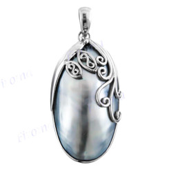 2 1/16" 925 Silver Nautilus Shell Blue Pendant