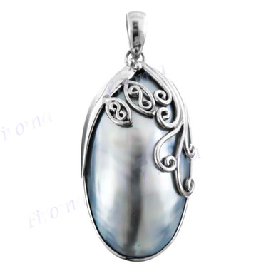 2 1/16" 925 Silver Nautilus Shell Blue Pendant