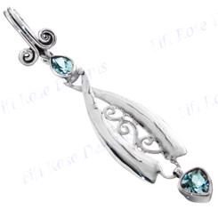 2 5/16" 925 Silver Blue Topaz Pendant