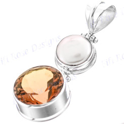 1 7/8" 925 Silver Biwa Pearl Citrine Pendant