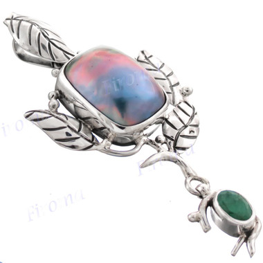 2 1/16" 925 Silver Emerald Grey Mabe Pearl Pendant