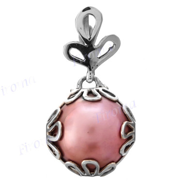 1 1/8" 925 Silver Pink Mabe Pearl Flower Pendant