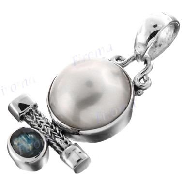 1" 925 Silver White Mabe Pearl Spynite Pendant