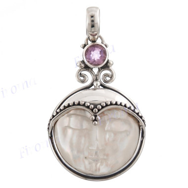 1 5/8" 925 Silver Amethyst Mother Of Pearl Shell Pendant