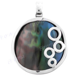 1 3/4" 925 Silver Black Pen Shell Iridescent Pendant