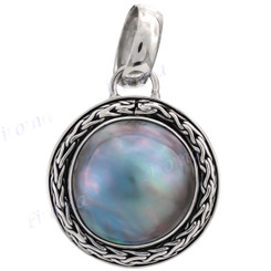 1 1/4" 925 Silver Blue Mabe Pearl Pendant