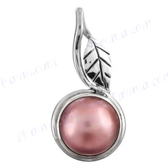 1 7/16" 925 Silver Pink Mabe Pearl Leaf Pendant