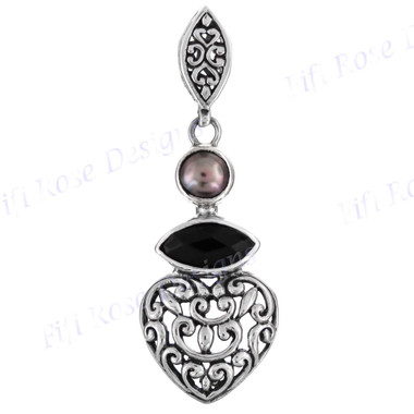 1 9/16" 925 Silver Onyx Freshwater Pearl Pendant