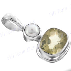 7/8" 925 Silver Lemon Quartz Freshwater Pearl Pendant