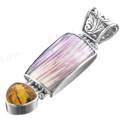 1 15/16" 925 Silver Turbo Shell Citrine Purple Pendant