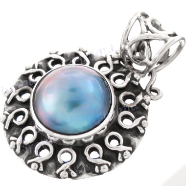 1 1/4" 925 Silver Grey Mabe Pearl Pendant
