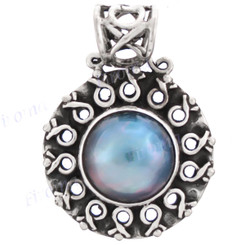 1 1/4" 925 Silver Grey Mabe Pearl Pendant