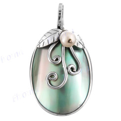 1 11/16" 925 Silver Blue Abalone Freshwater Shell Pendant