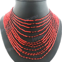 Glass Seed Beads 19" Coral Red Necklace