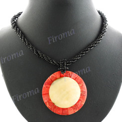 Genuine Red Coral 2mm Seed Beads Goldlip Mother Of Pearl Round Necklace Pendant