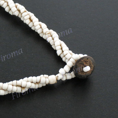Glass Seed Beads Cone Shell Shiwa Eye 17" Beige Cream Necklace Pendant