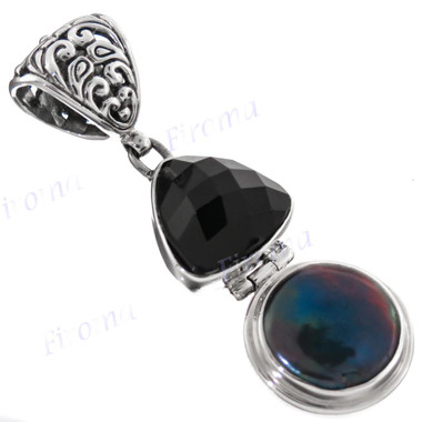 1 3/4" 925 Silver Onyx Biwa Pearl Pendant