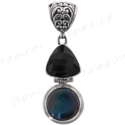 1 3/4" 925 Silver Onyx Biwa Pearl Pendant