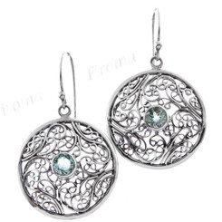 1" 925 Silver Blue Topaz Round French Wires Earrings