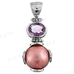 1 9/16" 925 Silver Pink Mabe Pearl Amethyst Pendant