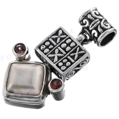 1 1/2" 925 Silver Garnet White Mabe Pearl Red Pendant