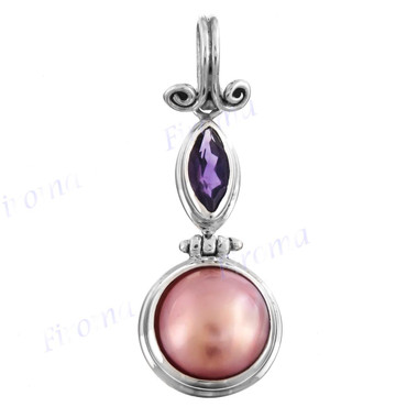 1 3/8" 925 Silver Pink Mabe Pearl Amethyst Pendant