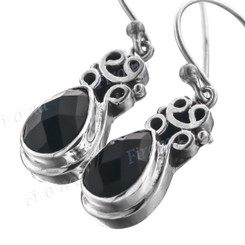 13/16" 925 Silver Onyx Teardrop French Wires Earrings