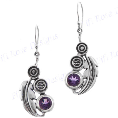 1 1/8" 925 Silver Amethyst French Wires Earrings