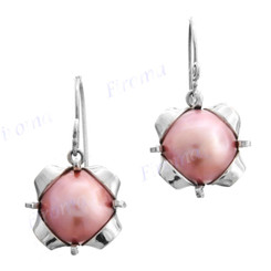 11/16" 925 Silver Pink Mabe Pearl French Wires Earrings
