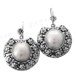 7/8" 925 Silver White Mabe Pearl French Wires Earrings