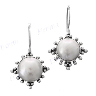 11/16" 925 Silver White Mabe Pearl French Wires Earrings