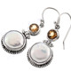 7/8" 925 Silver Biwa Pearl Citrine French Wires Earrings
