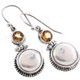 7/8" 925 Silver Biwa Pearl Citrine French Wires Earrings