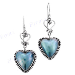 1 1/4" 925 Silver Blue Mabe Pearl Heart French Wires Earrings