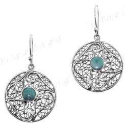 1" 925 Silver Turquoise Round French Wires Earrings
