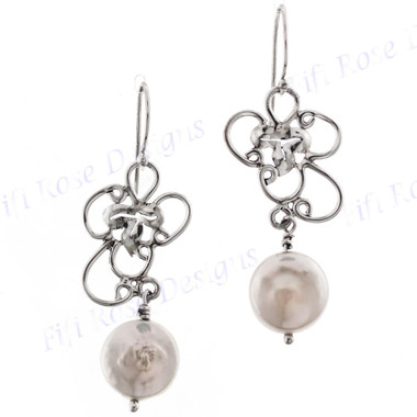 1 7/16" 925 Silver Biwa Pearl French Wires Earrings