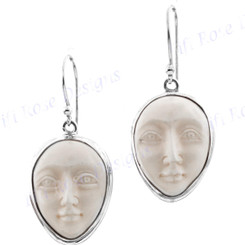 7/8" 925 Silver Buffalo Bone Sun Goddess French Wires Earrings