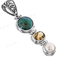 2 1/8" 925 Silver Pearl Biwa Citrine Pendant