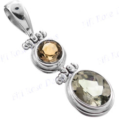 1 3/8" 925 Silver Green Amethyst Citrine Pendant