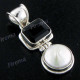 1 7/16" 925 Silver Onyx Biwa Pearl Pendant