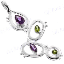 2 3/8" 925 Silver Peridot Amethyst Pendant