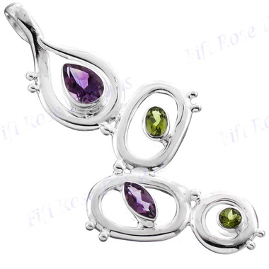 2 3/8" 925 Silver Peridot Amethyst Pendant