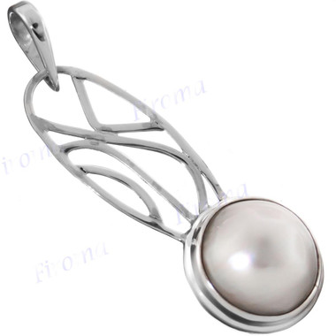 1 15/16" 925 Silver White Mabe Pearl Pendant