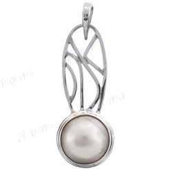 1 15/16" 925 Silver White Mabe Pearl Pendant