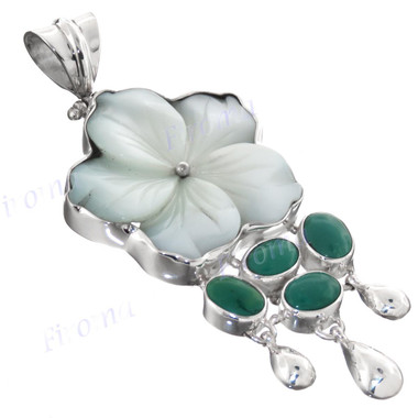 2 3/4" 925 Silver Blue Mother Of Pearl Turquoise Shell Pendant