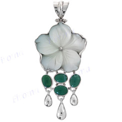 2 3/4" 925 Silver Blue Mother Of Pearl Turquoise Shell Pendant