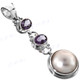 2 3/4" 925 Silver Amethyst White Mabe Pearl Pendant