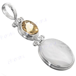 1 9/16" 925 Silver Mother Of Pearl Citrine Shell Pendant