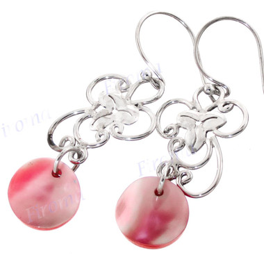1 5/16" 925 Silver Pink Mother Of Pearl Shell French Wires Earrings