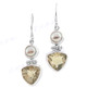 13/16" 925 Silver Lemon Quartz Biwa Pearl French Wires Earrings